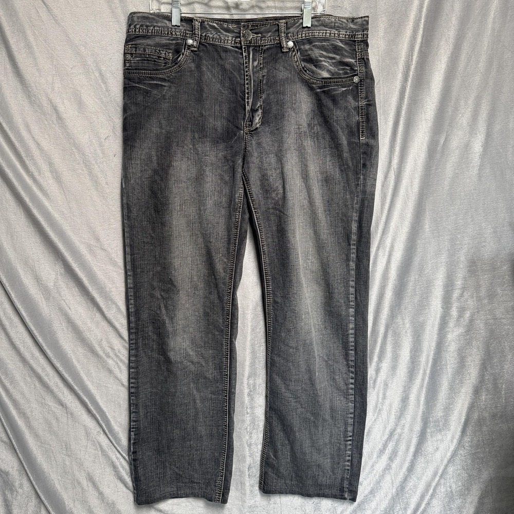 TK Axel Jeans 36x32 Black Rock Relaxed Straight Denim Embroidered Y2K‎ Grudge